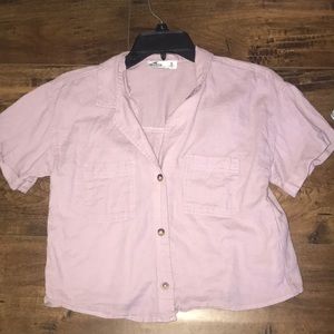 Hollister button up purple cropped shirt.